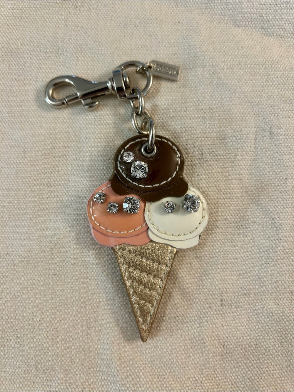 Y2K Coach Ice Cream Charm Keychain - Pink, Brown, White, Gold